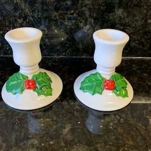 Lillian Vernon Festive Christmas Taper Candle Holders Set Of 2  Holly Berries